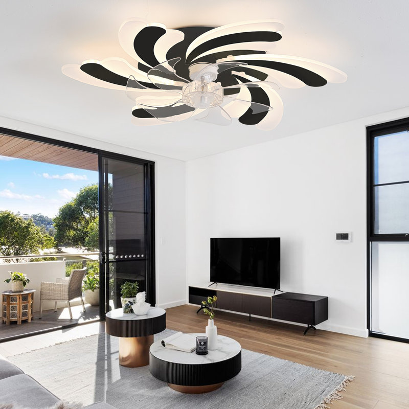 26.8-Inch Modern Ceiling Fan Light with 6-Speed Reversible Motor Dimmable Light for Bedroom Living Room(Black), Black
