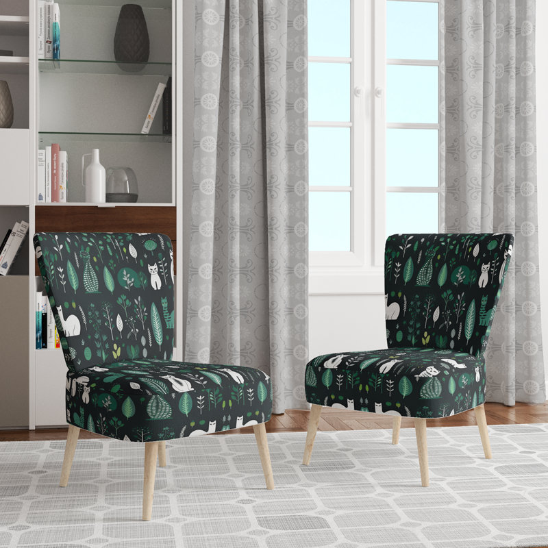Chaise d'appoint décontractée rembourrée Minimalist Forest Animal, Vert/blanc
