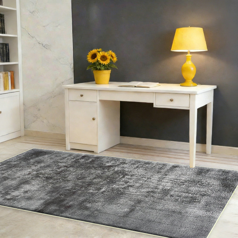 Washable Modern Abstract Area Rug: Soft Non-Slip Stain Resistant Indoor Floor Carpet for Living Room Bedroom Dining Room Home Office - Black Gray