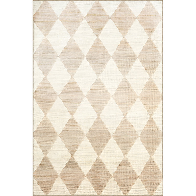 Tapis décoratif beige à motif géométrique moderne, Rectangle 4 pi 7,12 po x 6 pi 6,74 po