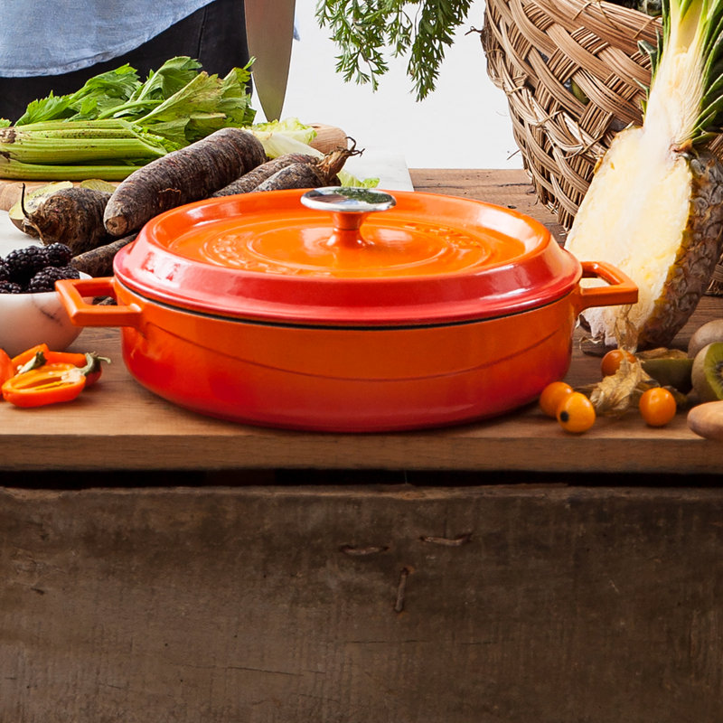 Orange 3.7 Quart Enameled Cast Iron Braiser with Lid