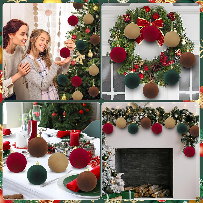 Ensemble de 44 décorations de Noël en forme de boule d'elfe rouge et vert - Décorations d'arbre de Noël scintillantes incassables pour les fêtes
