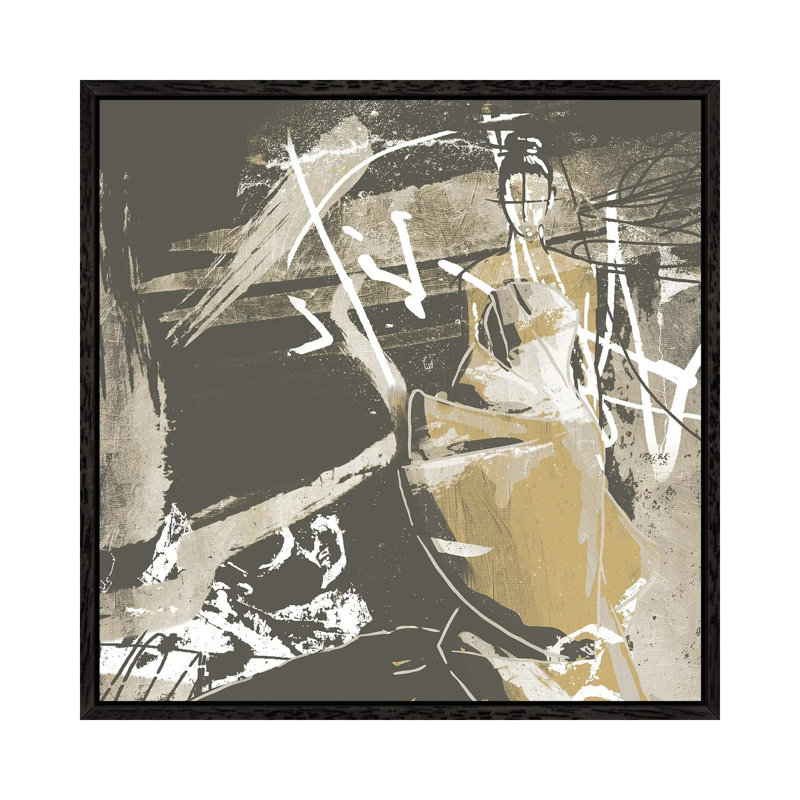 Beige Abstract Dress 1 Piece Floater Frame Wall Art on Canvas, Black Framed