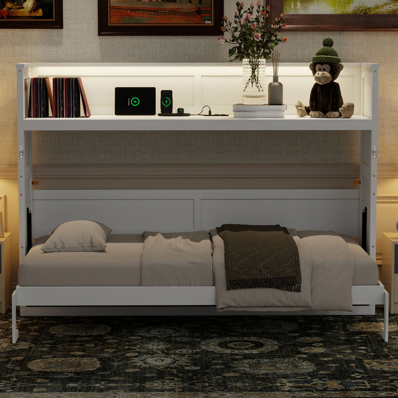 Lit escamotable avec bureau, lumière DEL et station de charge USB
