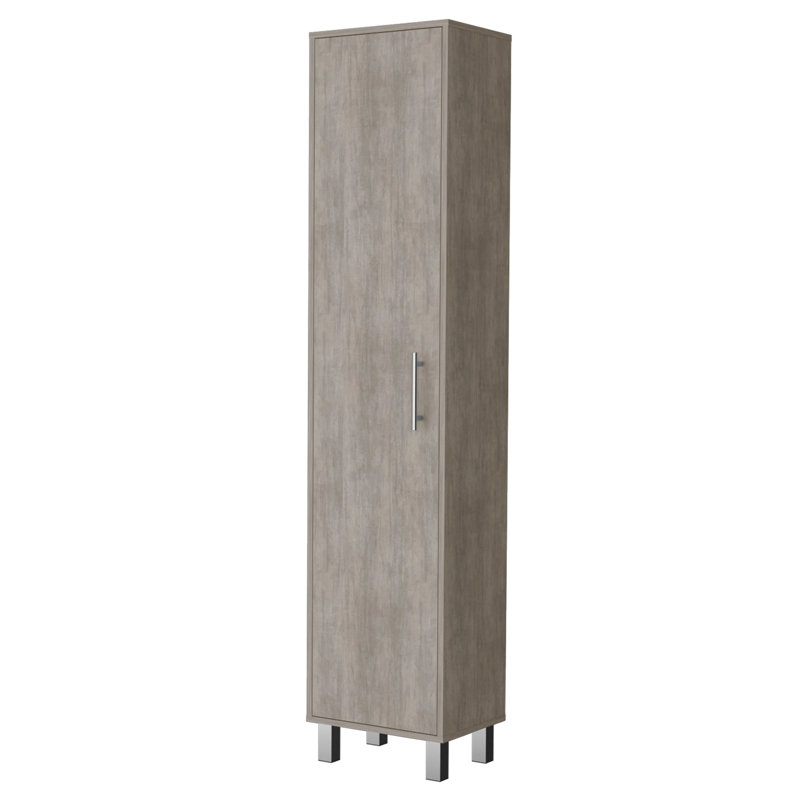 Tall Cabinet With - 5 Shelves, Broom Hanging Feature, Convenience Storage Shelves Space Optimization For Home, Gray