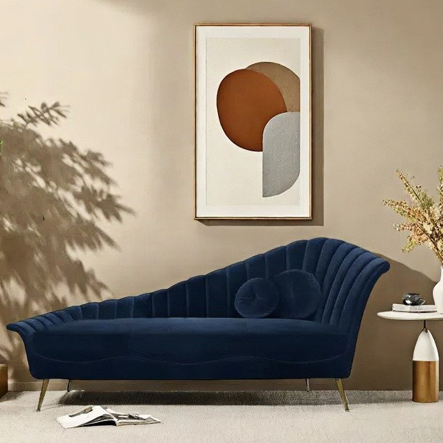 Élégante méridienne incurvée et confortable, Orienté à droite, Bleu très foncé