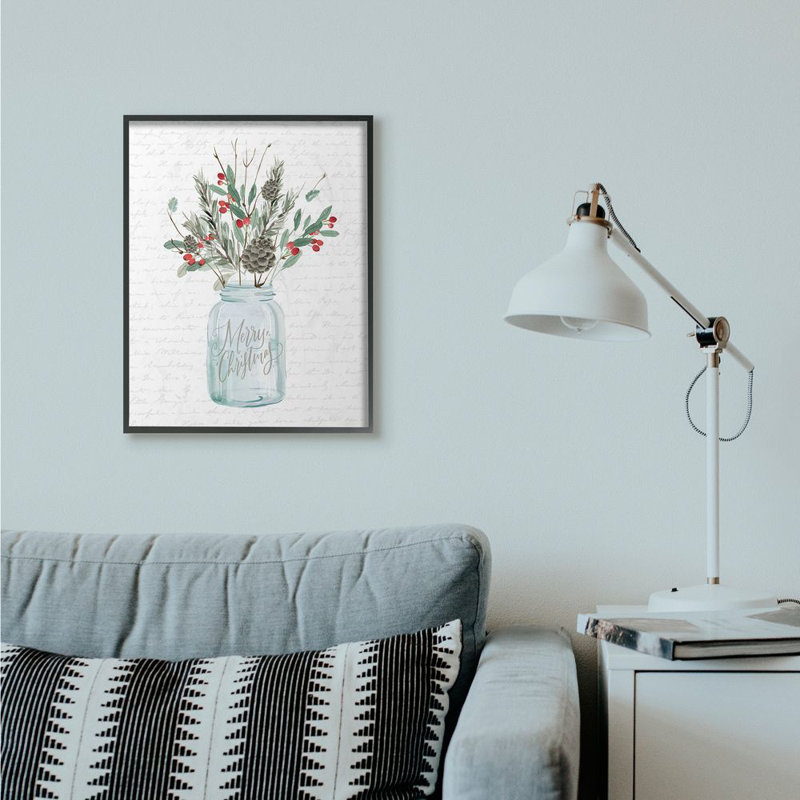 «Merry Christmas Foliage Jar», impression, H 30 po x l 24 po, Giclée encadrée noir minuit