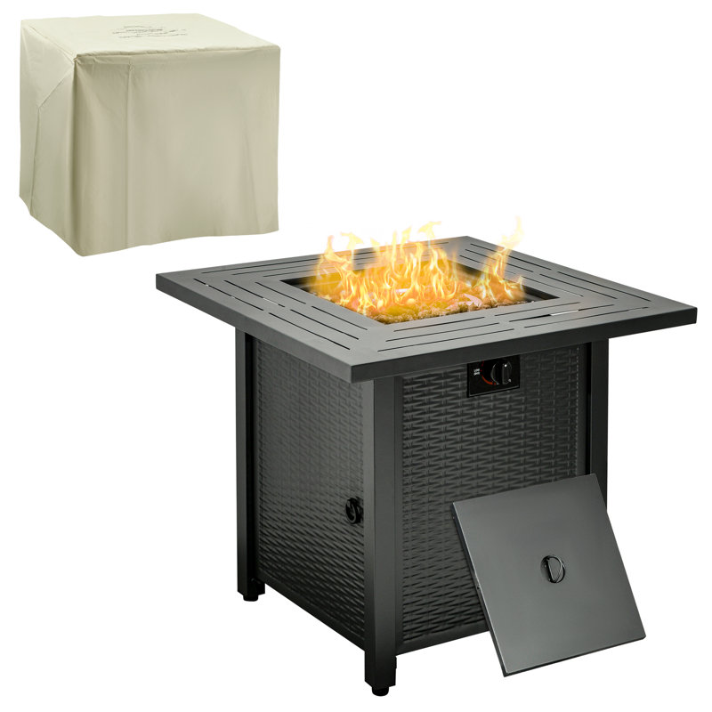 Englund Round Iron Natural Gas Smokeless Fire Pit Table with Lid