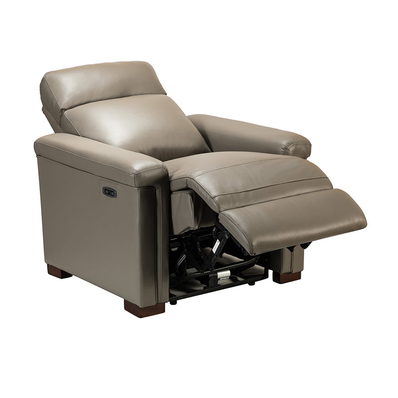 Adela 36.02'' W Genuine Leather Power Recliner with Solid Wood Legs, Dove  Genuine Leather