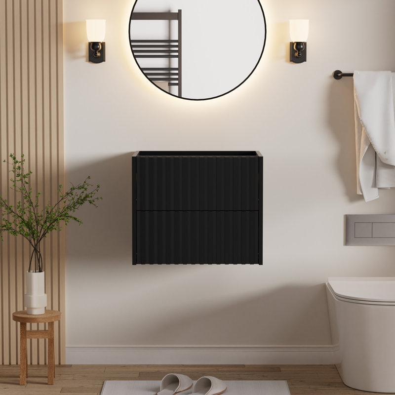 24" Wall Mounted Bathroom Vanity Base Only, Floating Cabinet, Sink Top and Faucet not Included, Black, 24"