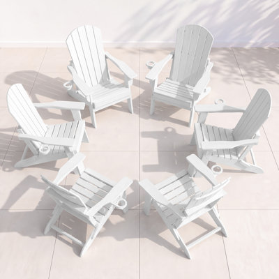Ensemble de chaises pliantes 6 pièces Adirondack - Chaises longues d'extérieur en PEHD toutes saisons avec porte-gobelets, siège de foyer classique pour patio, cour, terrasse ou jardin
