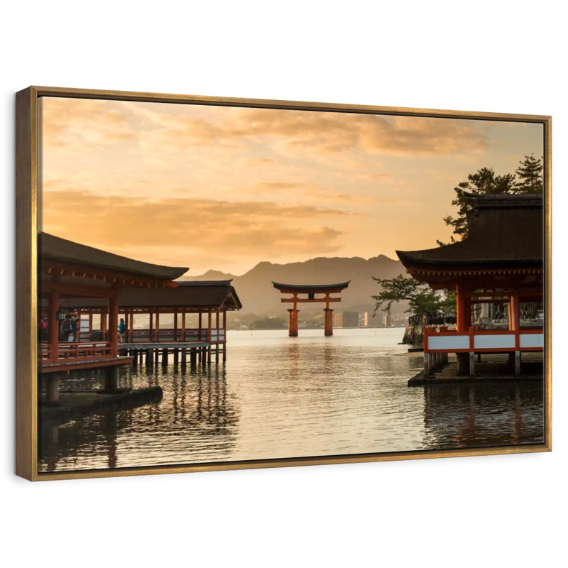 Célèbre sanctuaire Itsukushima, Cadre flottant doré, 13 po x 9 po