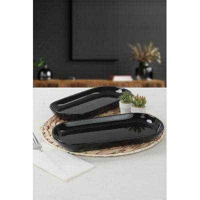 Elegant Ceramic Platter Set, Black, 10.2 x 4.8 x 1.2 inches | 100% Antibacterial, Easy-Clean, Thermal Shock Resistant, Dishwasher & Microwave Safe | Perfect for Serving & Entertaining, Stylish & Functional