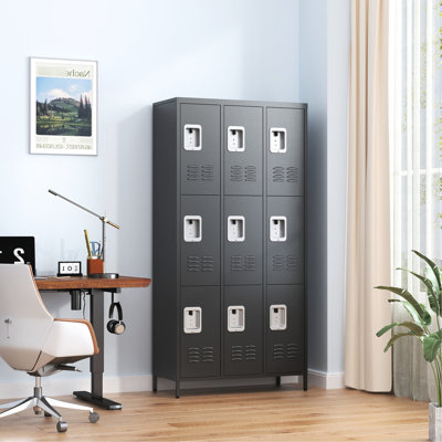 9 casiers en métal à 9 portes de 72 po pour le rangement à domicile - Armoire avec serrure en solution noire pour la maison, le bureau, la salle de sport