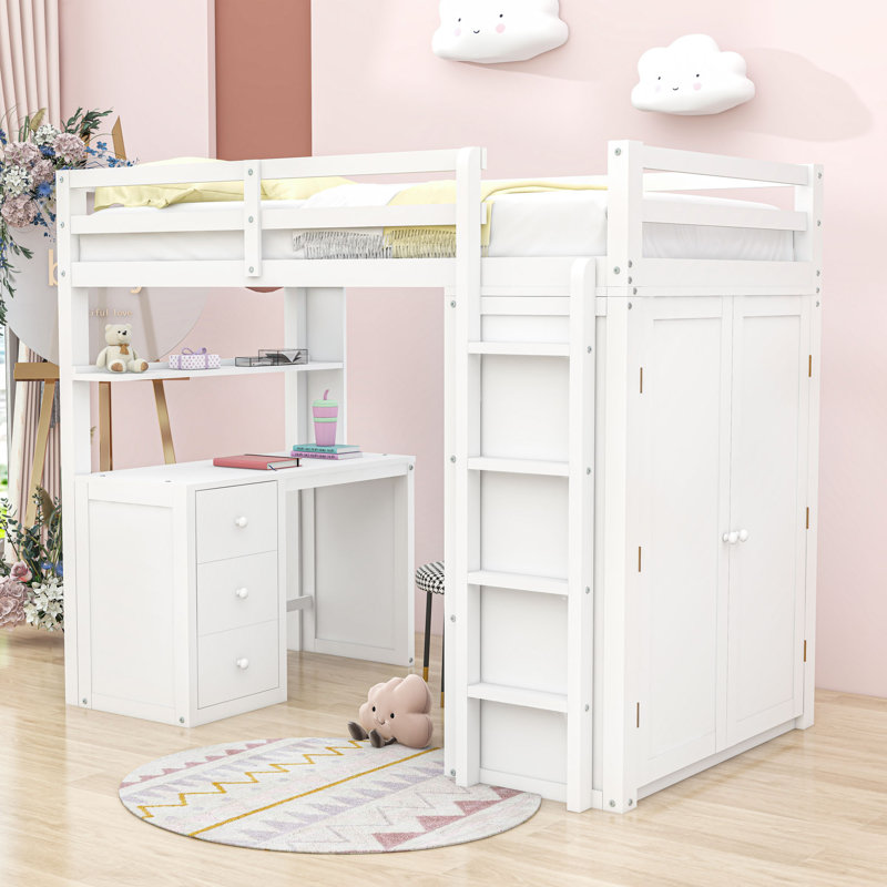 Lit mezzanine avec tiroirs Heathyr Kids, Lit simple, Blanc