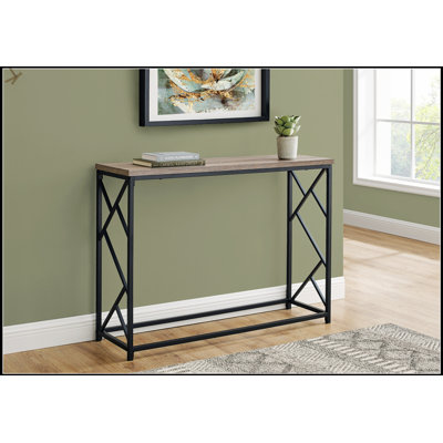 Console moderne moderne avec plateau en stratifié gris et base en métal noir, parfaite pour les vestibules et les canapés