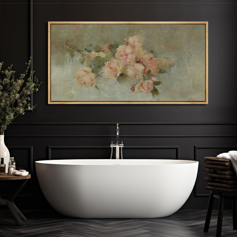 «Flower Blossom Soft Floral Elegance Delicate Pink Roses Still Life», reproduction d'art sur toile, H 30 po x l 60 po