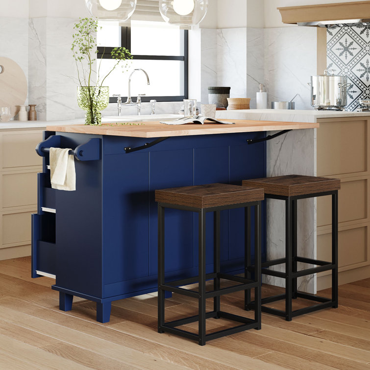 50.3'' Wide Kitchen Island Set with Solid Wood Top Red Barrel Studio Base Finish: Blue