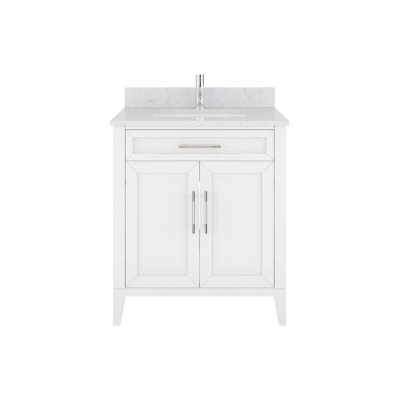 Meuble-lavabo l 30 po x P 22 po avec plateau en pierre d'ingénierie Jasper, Blanc