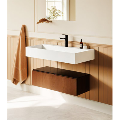Lavabo vasque rectangulaire à fixation murale 36 po x 18 po avec lavabo et trou pour robinet, armoire de rangement pour salle de bain