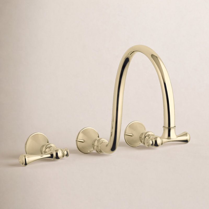 Revival Double-Handle Wall Tub Spout Trim, Vibrant Polished Brass