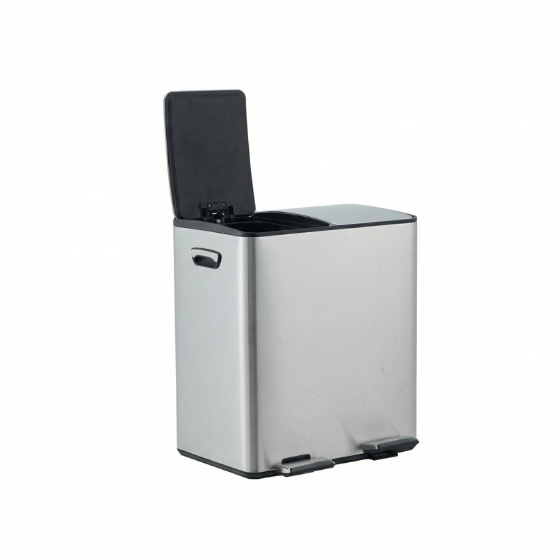 Poubelle à pédale en acier inoxydable 40L à deux compartiments, 2 poubelles à pédale avec couvercle à fermeture en douceur pour le recyclage et le tri des déchets