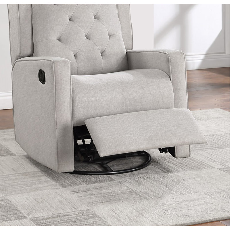Contemporary Light Gray Color Polyfiber Swivel Recliner Chair 1Pc Manual Motion Wing Back Tufted Cushion Living Room Furniture Glider Chair