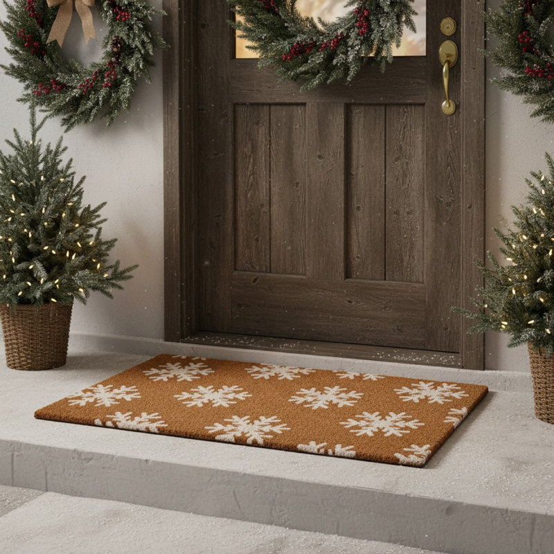 Colorful Snowflake Doormat, White/Brown, 24" W x 36" L