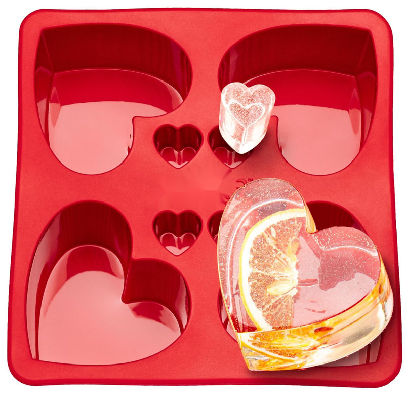 Large Silicone Heart Ice Cube Tray - Big Heart Shaped Ice Cube Trays That Freeze Heart Shape Ice Cubes For Valentine's Day Drinks. Also Use The Heart Ice Mould For Desserts And Ice Cream.