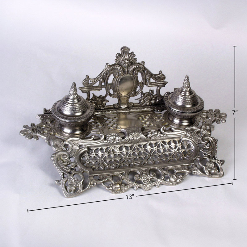 Decorative Double Inkwell, Silver