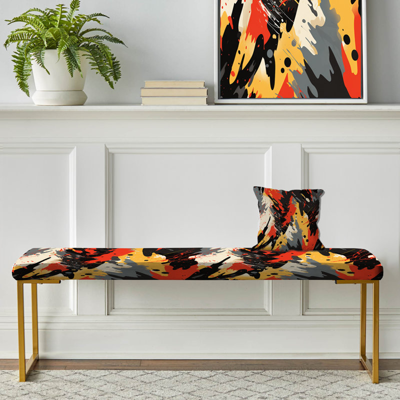 Tribal Camo Fusion - Abstract Upholstered Gold Bench