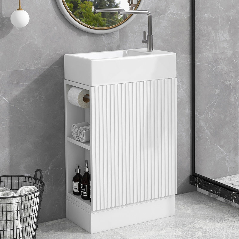 18.6" Bathroom Vanity With Sink, Cabinet With Door, Adjustable Paper Holder, Two-Tier Shelf, Left Or Right Orientation, Grey