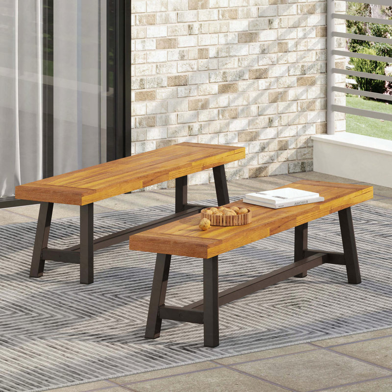 Banc à lattes Modern Modern avec plateau en bois d'acacia (ensemble de 2)