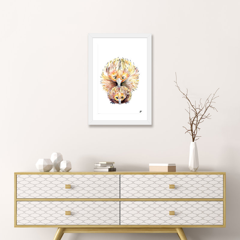 Décoration murale énigmatique Echidnas pour enfants, Papier encadré blanc, H 32 po x l 24 po x P 1 po