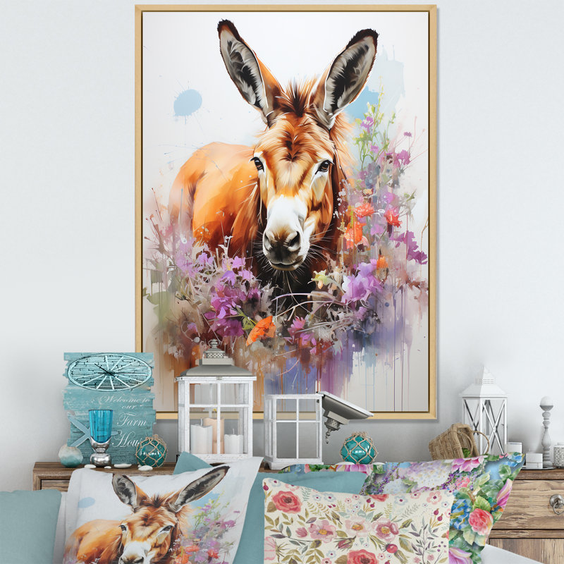 «Asinine Abstract Donkey - Donkey», art mural, Cadre flottant brun, H 44 po x l 34 po x P 1,5 po