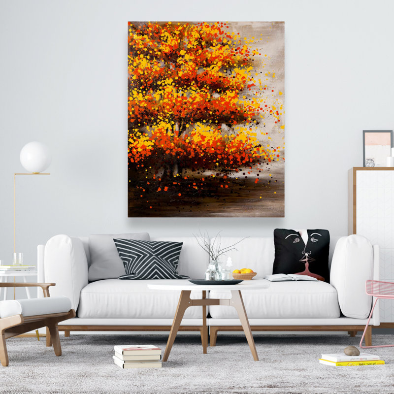 Arbre pointillé - art mural sur toile brun pour le salon