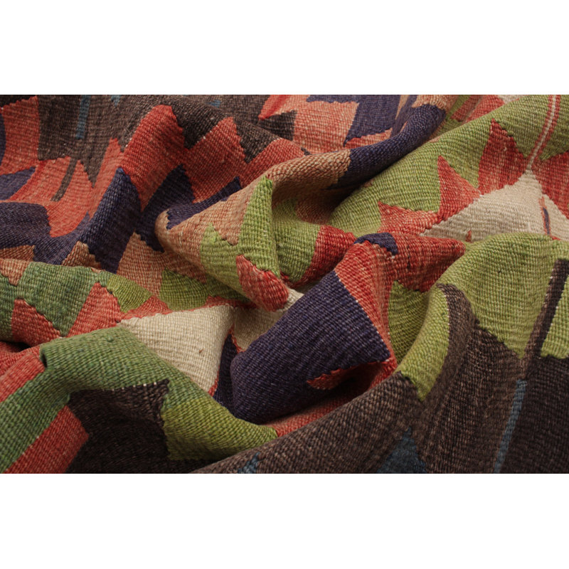 Tapis orange/vert en laine orange 5 pi 11 po x 10 pi 5 po one-of-a-kind fait main kilim Norcross
