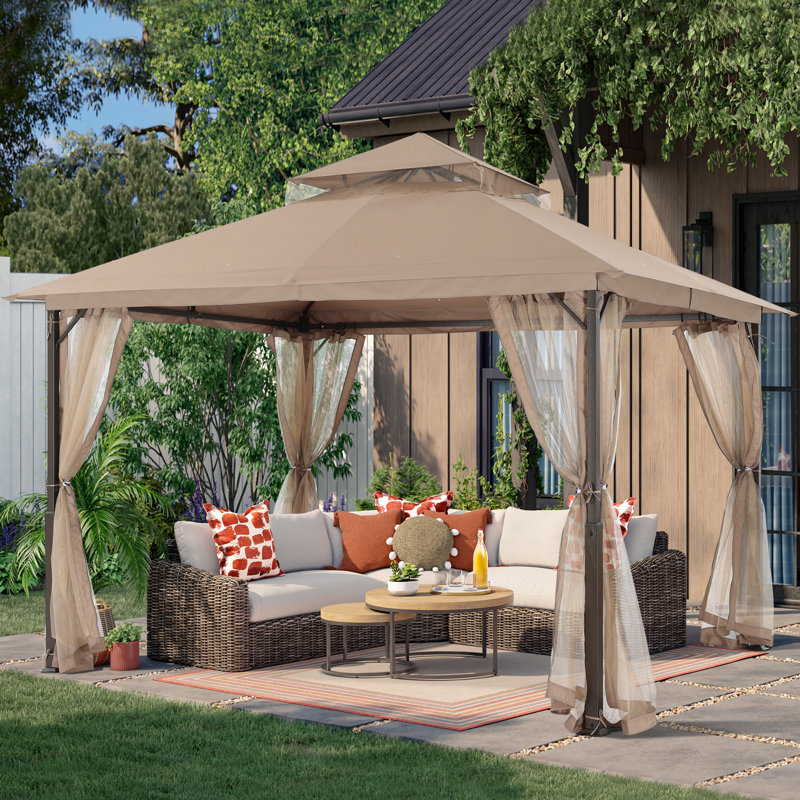 Steel Patio Gazebo The Soft Roof, Khaki, 110" H x 156" W x 132" D