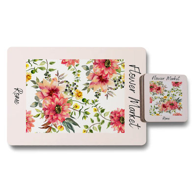 Rene Flower Market Placemat And Coaster Set Floral Artwork From The Flower Market Collection Limited Edition