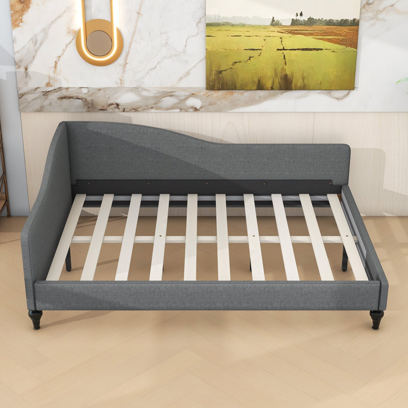 Modern L-Shaped Linen Upholstered Daybed with Support Leg, Gray, Full/Double