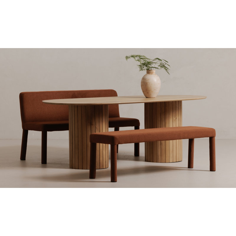 Dotty Upholstered Dining Bench, Rust Basketweave