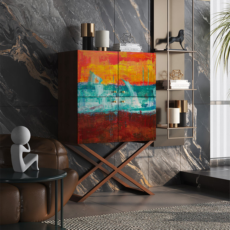 Elegant Storage Cabinet with Walnut Top, Brown