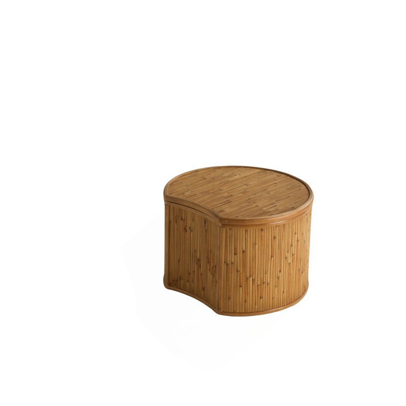 Ensemble de 2 tables basses vintage en rotin incrusté de 111,5 cm avec rangement intégré pour salon et salle à manger - Naturel