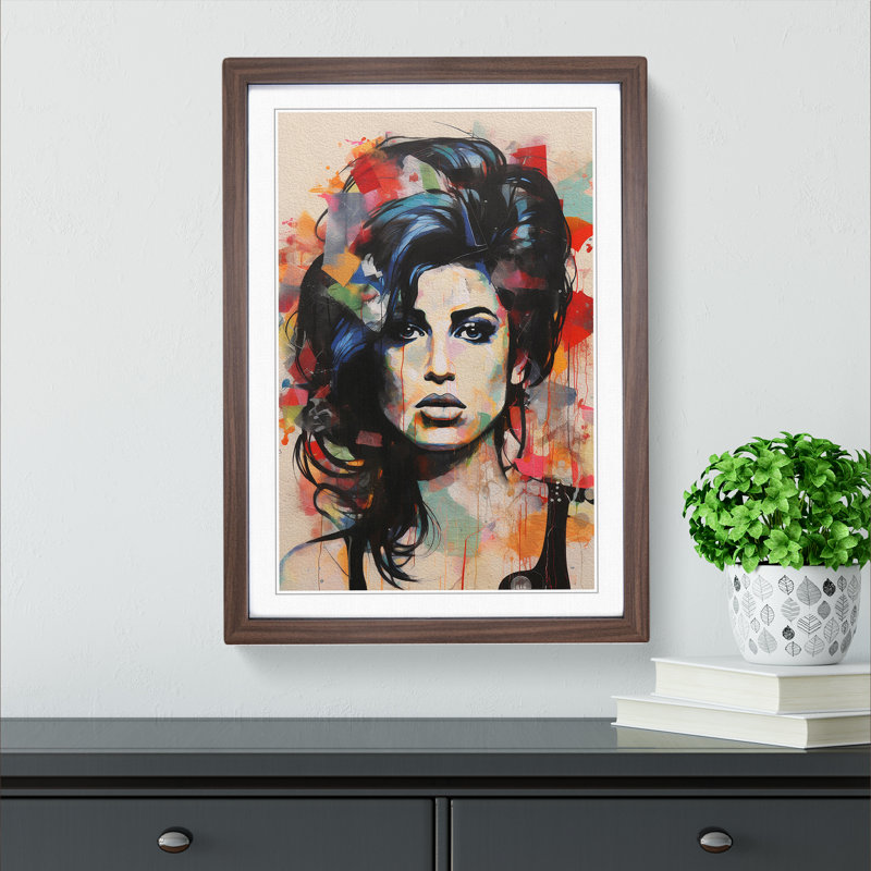 XYZ-FRM-V1223-1807 Amy Winehouse Constructivism - Single Picture Frame Print on Wood, 46cm H x 34cm W x 2cm D, Walnut