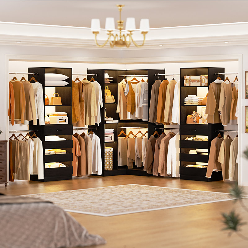 57.3"-151.7" Adjustable Closet System With 8 Drawers And 8 Clothes Rods, Black