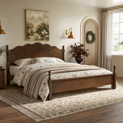 Wooden Platform Bed with Headboard and Slats