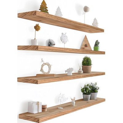 Solid Wood Floating Wall Shelves Hidden Bracket 20Lbs Wall Storage Display Shelf