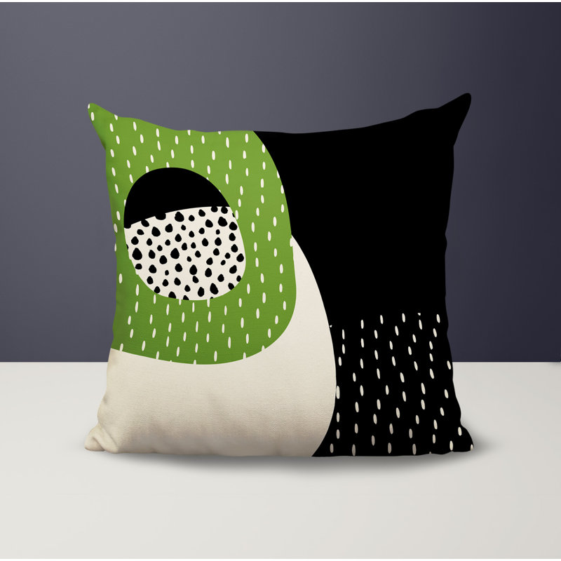 Coussin carré intérieur / extérieur pia, H 15 po x l 15 po, Chartreuse / noir / blanc cassé