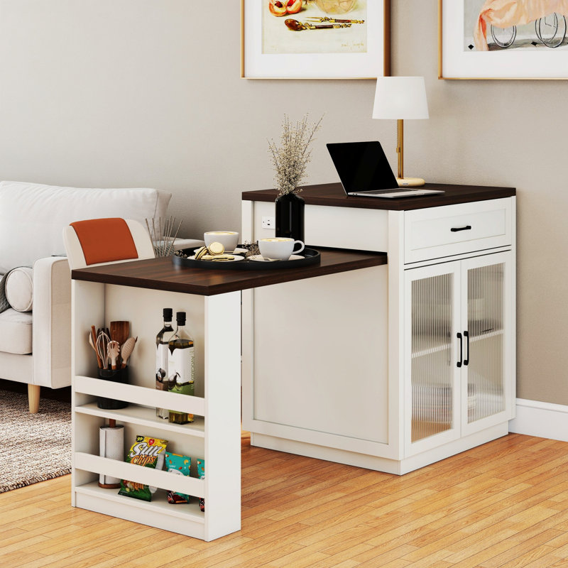 Îlot de cuisine 83 "avec table de salle à manger extensible 1 tiroir et armoire