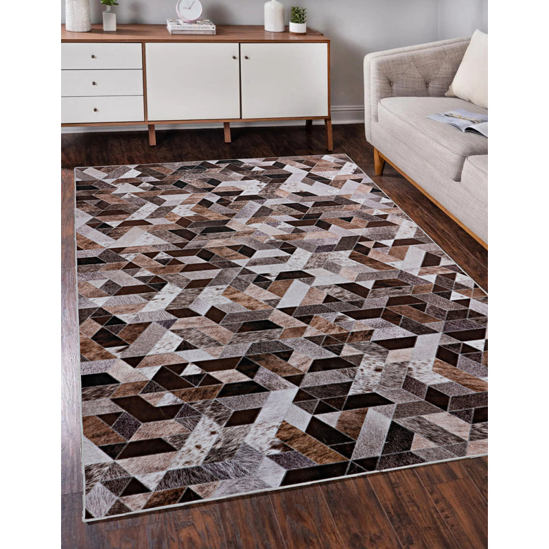 Tapis géométrique rectangulaire brun Jahmaal, Rectangle 5 pi x 7 pi